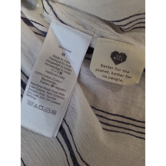 Madewell Central Women's SZ M blue white stripe button down top coastal Beachy - Picture 6 of 8